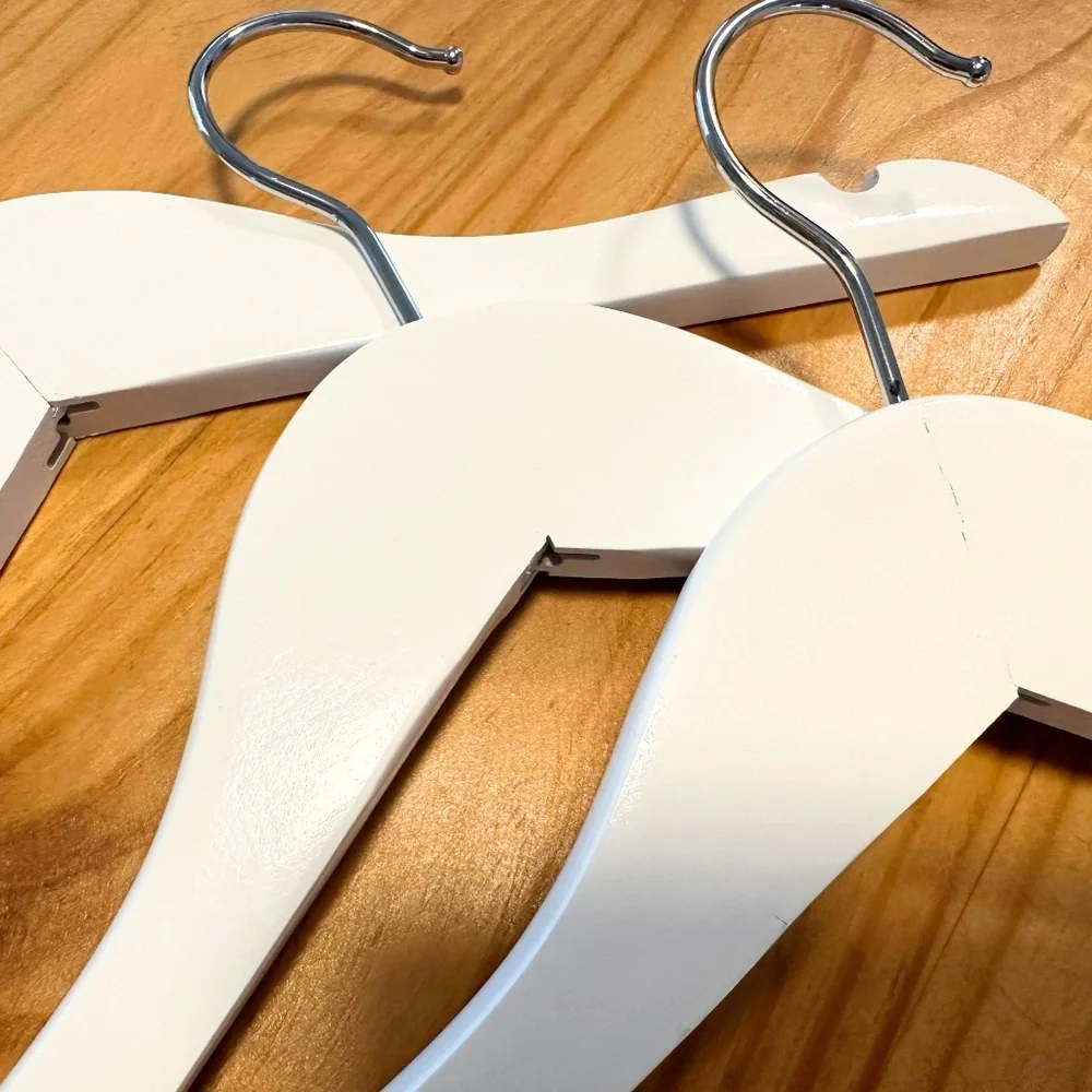 Children's Hangers Kids Wood Hangers High Gloss White Painted Metal Hook Qty: 10